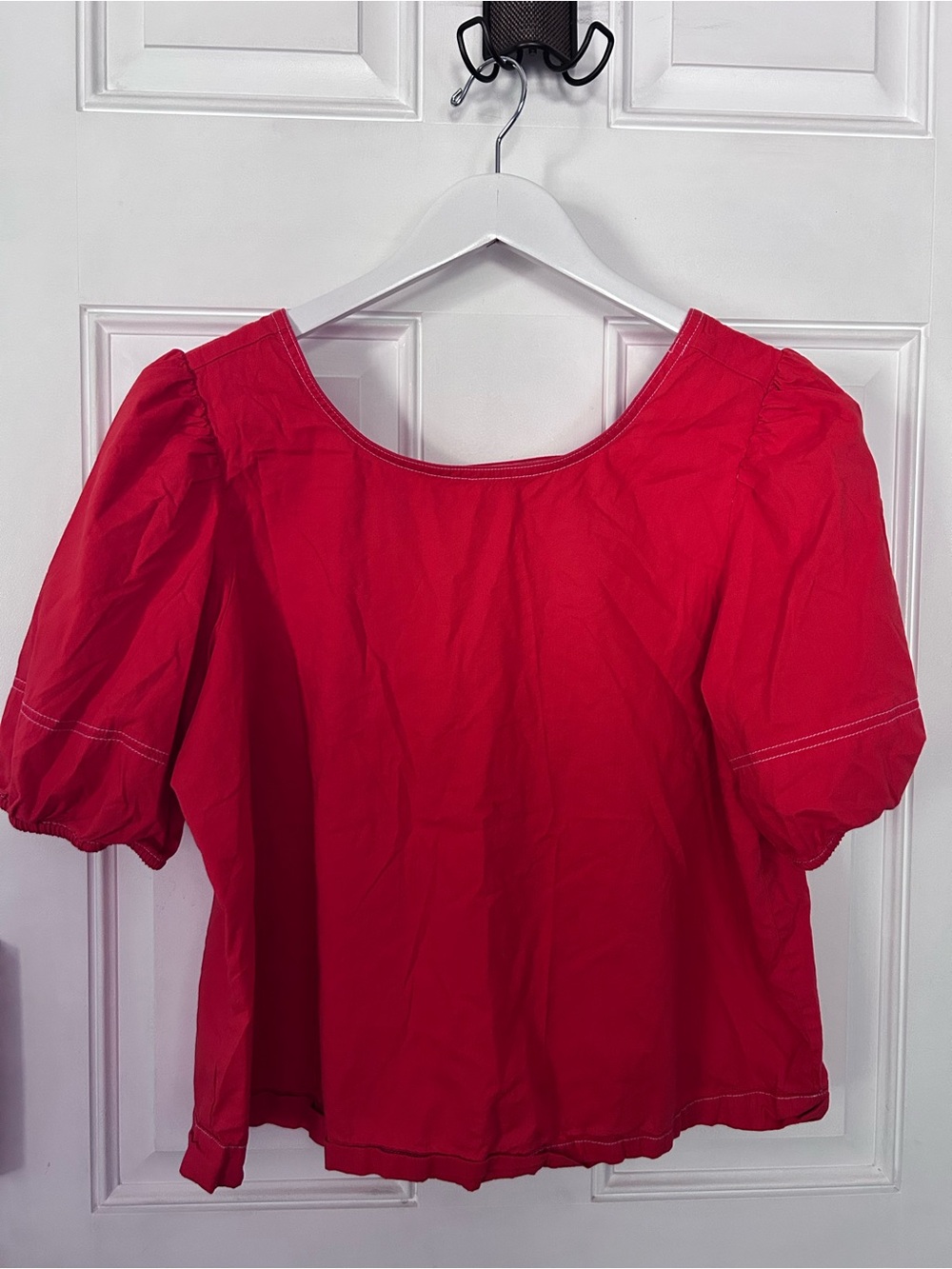 Red Puff-Sleeve Women’s Top